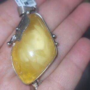 Yellow Baltic Amber pendant SS 925 Pendant